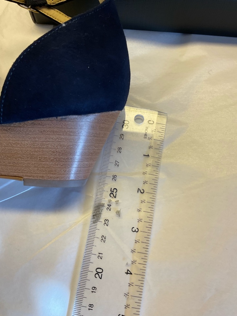Talbots Navy Suede Cross Cross Wedge Heels 9 New - Picture 6 of 7